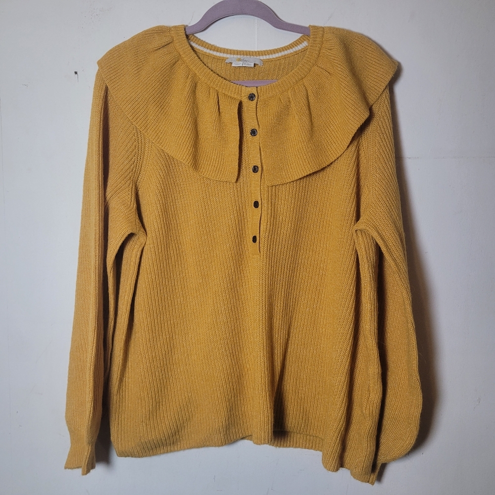 Boden frill collar mustard yellow button front long sleeve sweater Size 20/22